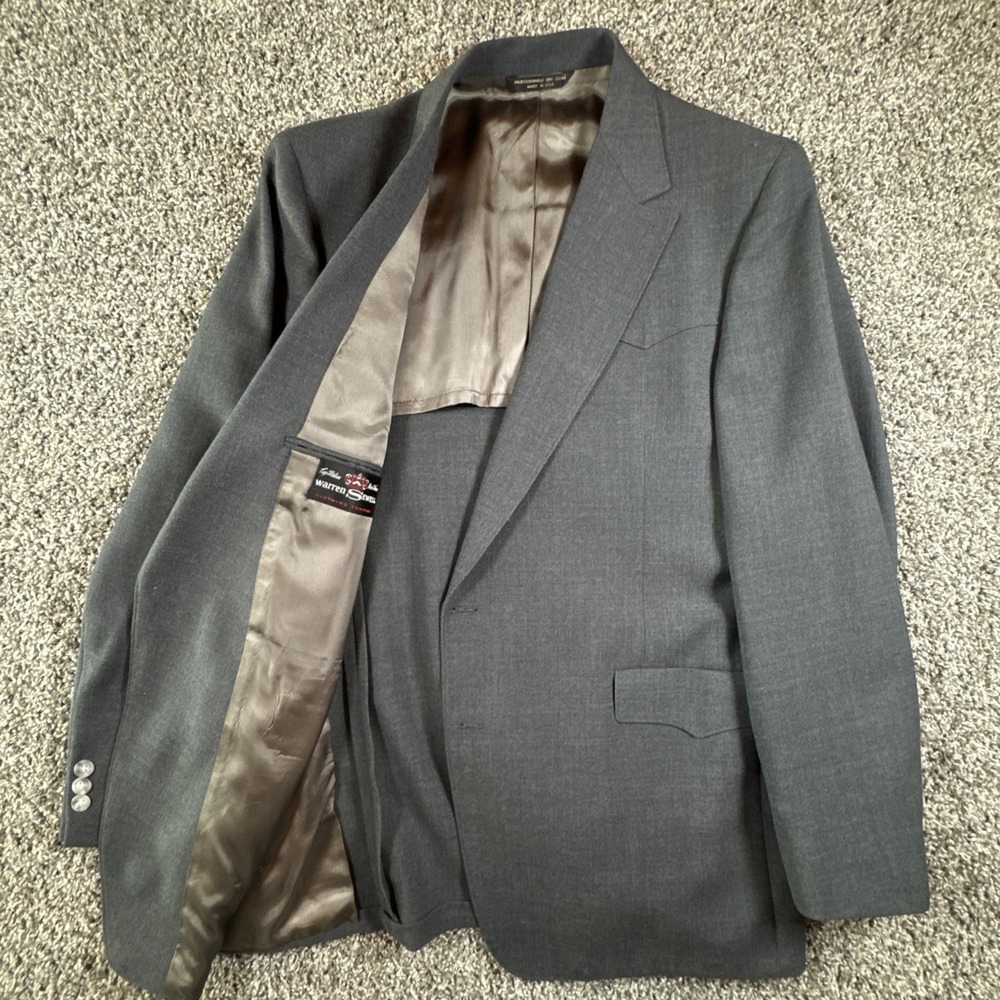 VTG Warren Sewell Western Blazer Mens 44L Grey Yoke Sport Coat USA Made